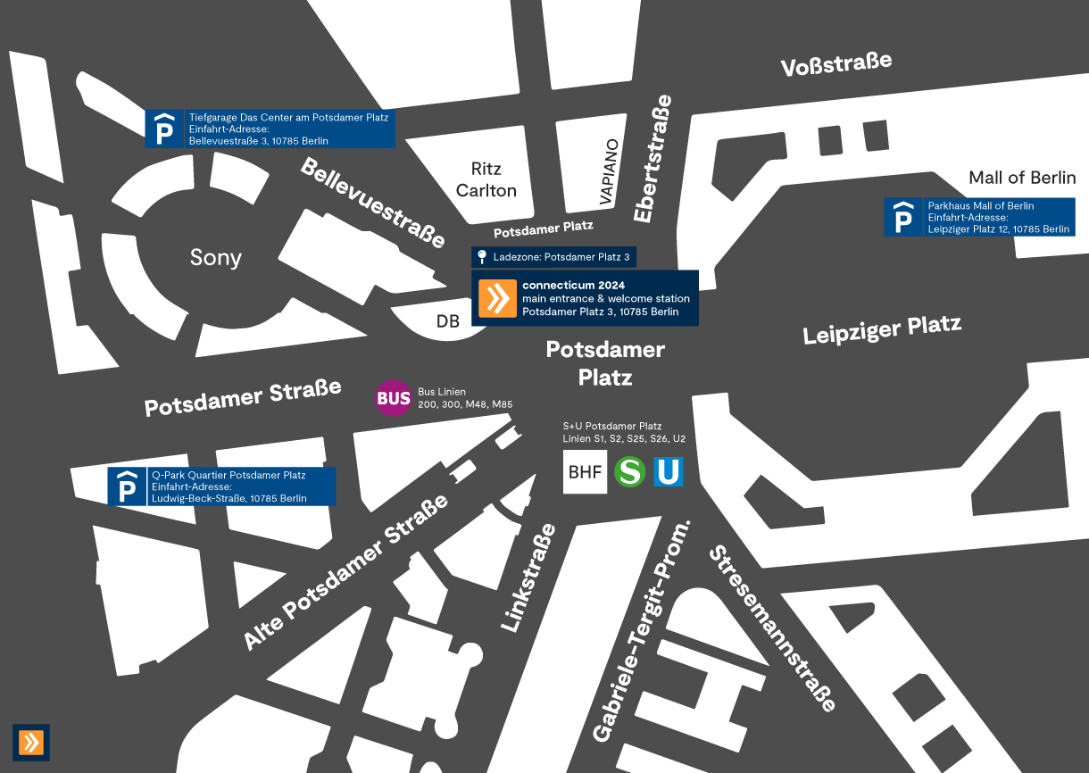 Adresse und Anreise connecticum - Lageplan Potsdamer Platz
